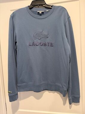 Lacoste Men’s Dusty Blue Crewneck Sweatshirt with Embroidered Logo